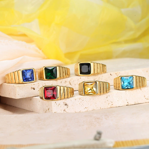 Titanium Steel Multicolor Square Geometric Polished Ring For Men And Women