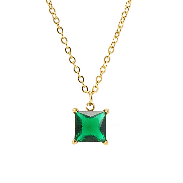 316L Stainless Steel Multicolor Zircon Geometric Pendant Clavicle Chain With Cross Chain Style For Women
