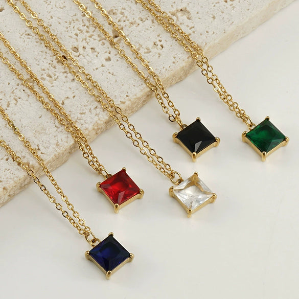 316L Stainless Steel Multicolor Zircon Geometric Pendant Clavicle Chain With Cross Chain Style For Women