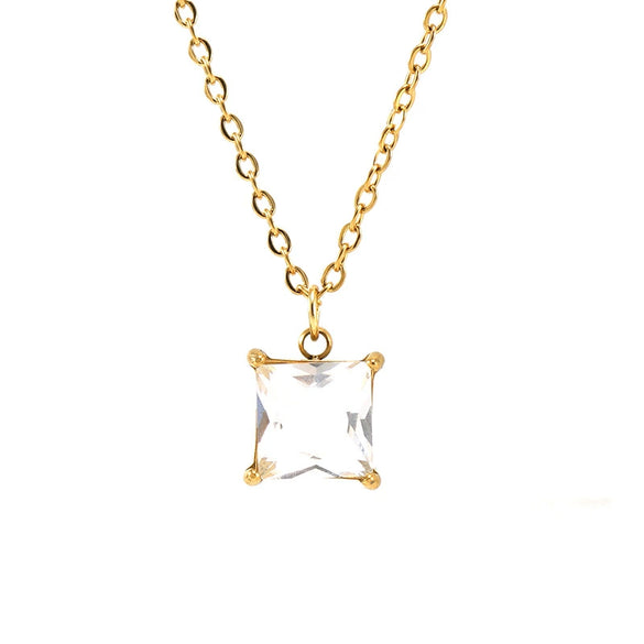 316L Stainless Steel Multicolor Zircon Geometric Pendant Clavicle Chain With Cross Chain Style For Women