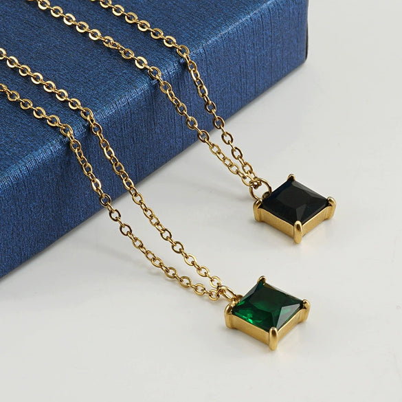316L Stainless Steel Multicolor Zircon Geometric Pendant Clavicle Chain With Cross Chain Style For Women