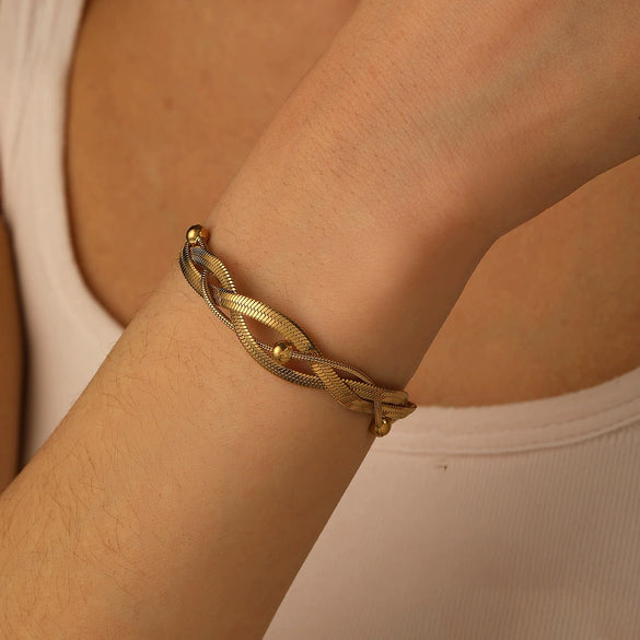 Titanium Steel Multilayer Electroplated Cartoon Style Snake Clip Bead Stacking Bracelet