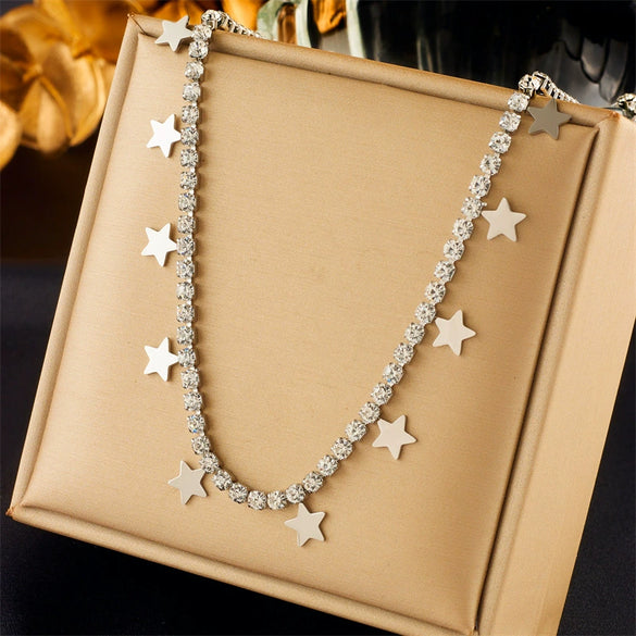Titanium Steel Multilayered Butterfly Star Pendant Necklace With Electroplating Fashion Design For Women