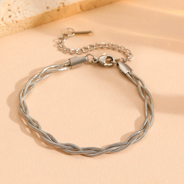 Titanium Steel Multistrand Cross Snake Chain Fashion Jewelry Bracelet Anklet Necklace Set With Diamonds