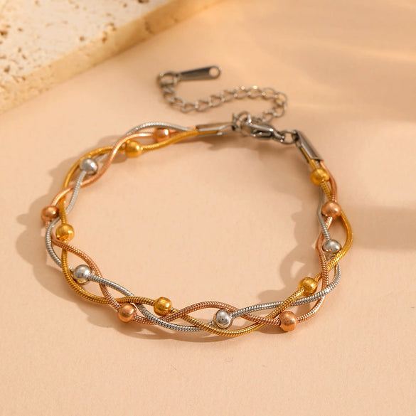 Titanium Steel Multistrand Cross Snake Chain Fashion Jewelry Bracelet Anklet Necklace Set With Diamonds