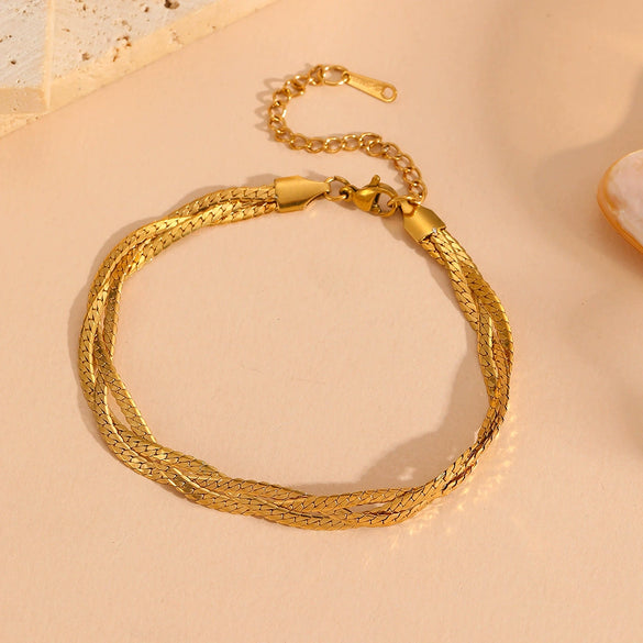 Titanium Steel Multistrand Cross Snake Chain Fashion Jewelry Bracelet Anklet Necklace Set With Diamonds