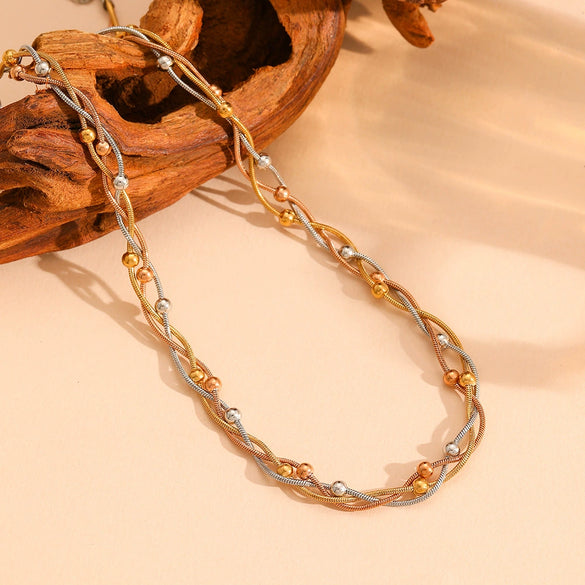 Titanium Steel Multistrand Cross Snake Chain Fashion Jewelry Bracelet Anklet Necklace Set With Diamonds