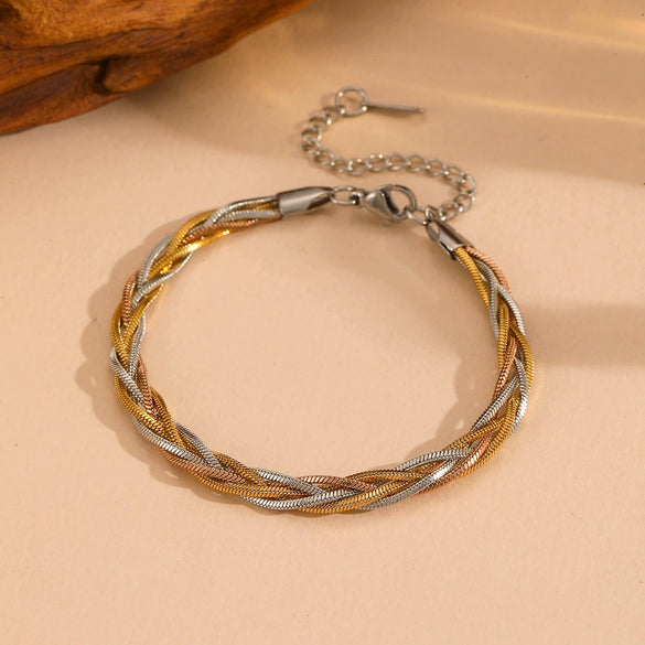 Titanium Steel Multistrand Cross Snake Chain Fashion Jewelry Bracelet Anklet Necklace Set With Diamonds