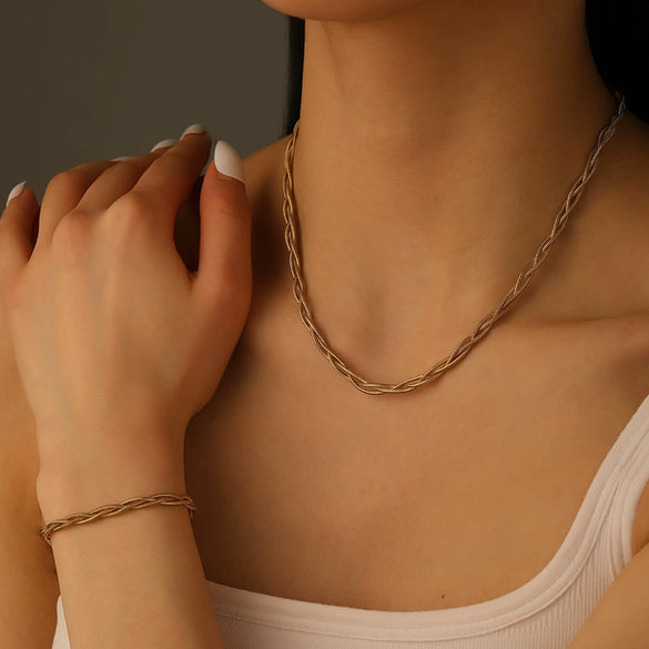 Titanium Steel Multistrand Cross Snake Chain Fashion Jewelry Bracelet Anklet Necklace Set With Diamonds