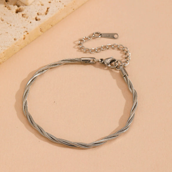 Titanium Steel Multistrand Cross Snake Chain Fashion Jewelry Bracelet Anklet Necklace Set With Diamonds