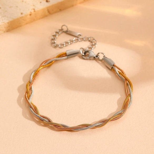 Titanium Steel Multistrand Cross Snake Chain Fashion Jewelry Bracelet Anklet Necklace Set With Diamonds