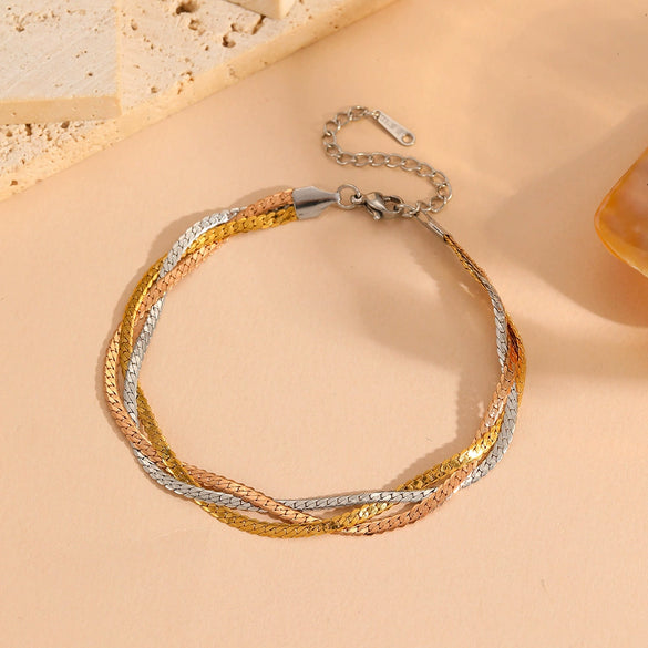 Titanium Steel Multistrand Cross Snake Chain Fashion Jewelry Bracelet Anklet Necklace Set With Diamonds