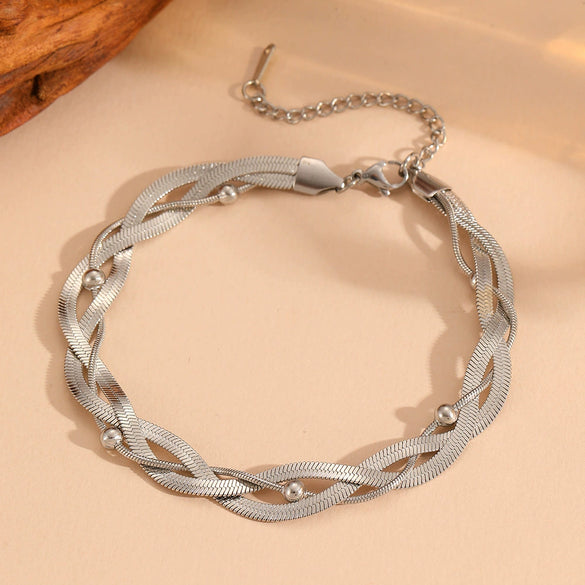 Titanium Steel Multistrand Cross Snake Chain Fashion Jewelry Bracelet Anklet Necklace Set With Diamonds
