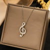 Titanium Steel Music Note Pendant Necklace With Full Diamond Gemstone Electroplated Unisex O Word Chain Jewelry