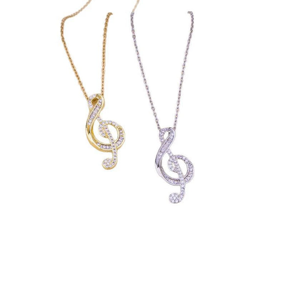 Titanium Steel Music Note Pendant Necklace With Full Diamond Gemstone Electroplated Unisex O Word Chain Jewelry