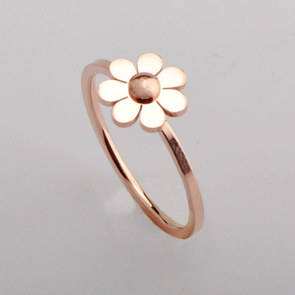 Titanium Steel Natural Flower Style Ring With Electroplating Rose Gold For Lovers