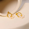 Titanium Steel Natural Freshwater Pearl Geometric Vintage Niche Highend Pure Handmade Women's Earrings