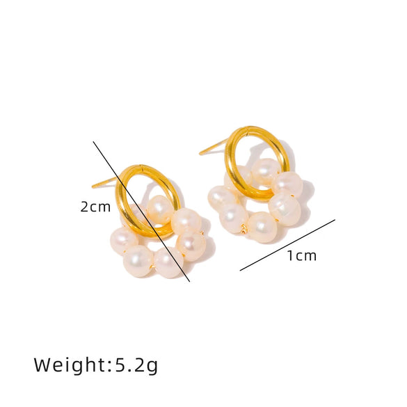 Titanium Steel Natural Freshwater Pearl Geometric Vintage Niche Highend Pure Handmade Women's Earrings