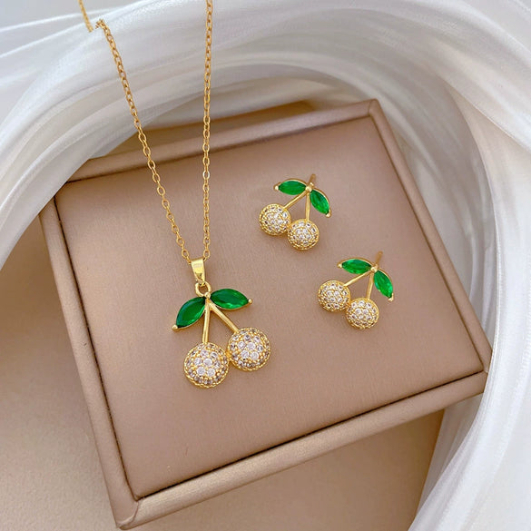 Titanium Steel Natural Geometric Style Microinlaid Electroplated Women's Necklace And Earrings Set