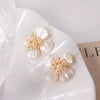 Titanium Steel Natural Pearl Earrings For Women Light Luxury Electroplated Flower Niche Ear Studs