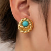 Titanium Steel Natural Stone Geometric Earrings With Electroplating Retro Light Luxury Style For Women