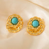 Titanium Steel Natural Stone Geometric Earrings With Electroplating Retro Light Luxury Style For Women