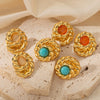Titanium Steel Natural Stone Geometric Earrings With Electroplating Retro Light Luxury Style For Women