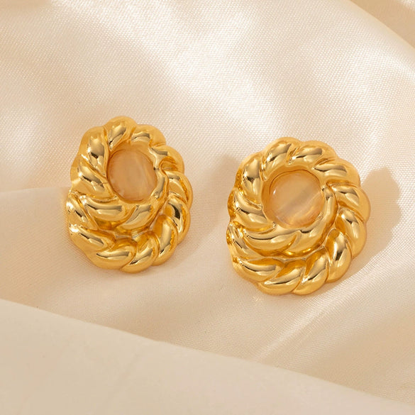 Titanium Steel Natural Stone Geometric Earrings With Electroplating Retro Light Luxury Style For Women