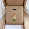 Titanium Steel Natural Style Geometric Green Leaf Flower Earrings Necklace Set With Electroplating For Women