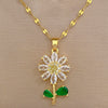 Titanium Steel Natural Style Geometric Green Leaf Flower Earrings Necklace Set With Electroplating For Women