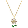 Titanium Steel Natural Style Geometric Green Leaf Flower Earrings Necklace Set With Electroplating For Women