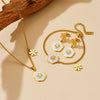 Titanium Steel Natural Style Geometric Plant Flowers Gold Plated Accessories Pendant Bracelet Necklace Earring Set For Women