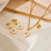 Titanium Steel Natural Style Geometric Plant Flowers Gold Plated Accessories Pendant Bracelet Necklace Earring Set For Women