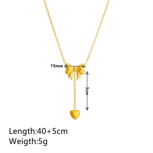 Titanium Steel Natural Style Jewelry With Geometric And Plant Flowers Pattern Box Chain Electroplating Bow And Tassel Pendant For Women And Men