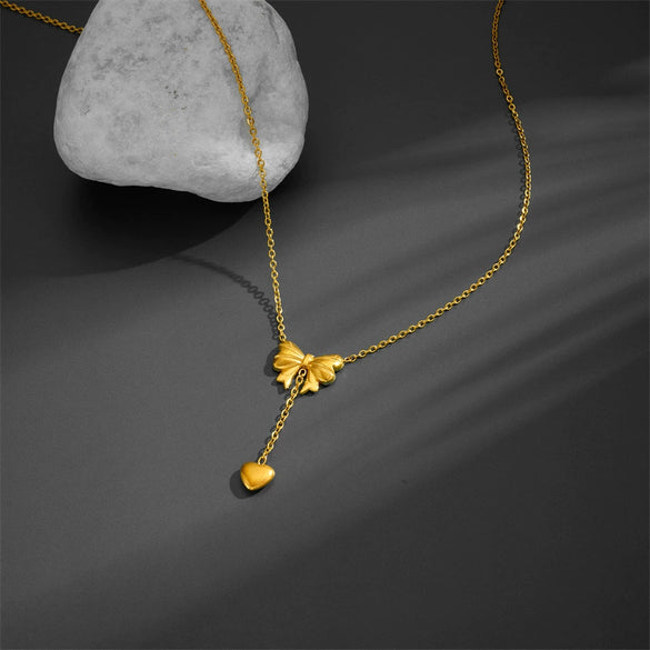 Titanium Steel Natural Style Jewelry With Geometric And Plant Flowers Pattern Box Chain Electroplating Bow And Tassel Pendant For Women And Men