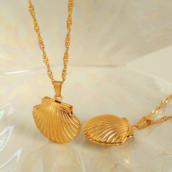 316L Stainless Steel Necklace Golden Shell Lockbone Chain Electroplating Simple Design Light Luxury Women's Jewelry