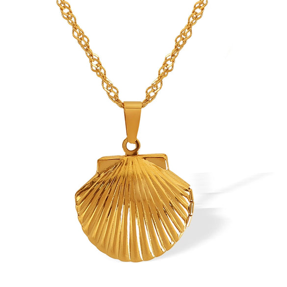 316L Stainless Steel Necklace Golden Shell Lockbone Chain Electroplating Simple Design Light Luxury Women's Jewelry