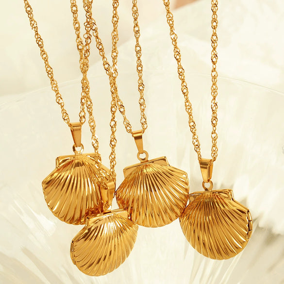 316L Stainless Steel Necklace Golden Shell Lockbone Chain Electroplating Simple Design Light Luxury Women's Jewelry