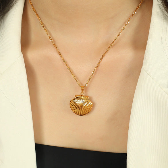 316L Stainless Steel Necklace Golden Shell Lockbone Chain Electroplating Simple Design Light Luxury Women's Jewelry