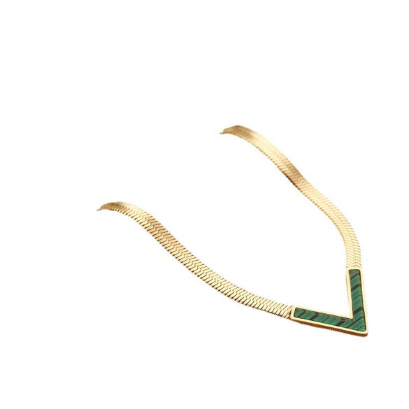 Titanium Steel Necklace Mixed Gem Inlay Geometric Style Blade Chain 18K Gold Plated For Women