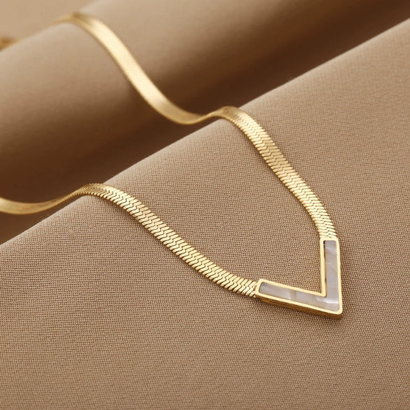 Titanium Steel Necklace Mixed Gem Inlay Geometric Style Blade Chain 18K Gold Plated For Women