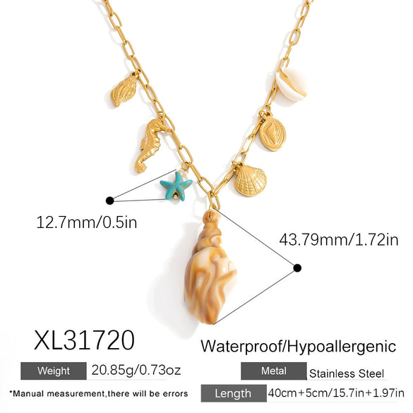 Titanium Steel Necklace With Conch Shell Starfish Pendant Geometric Shape Electroplated For Women