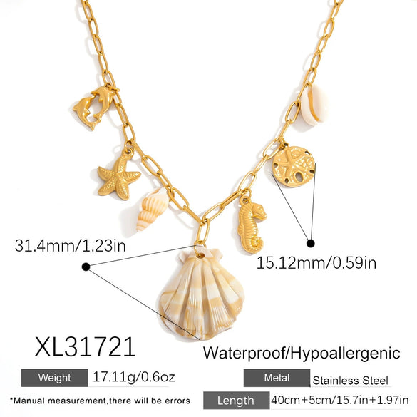 Titanium Steel Necklace With Conch Shell Starfish Pendant Geometric Shape Electroplated For Women