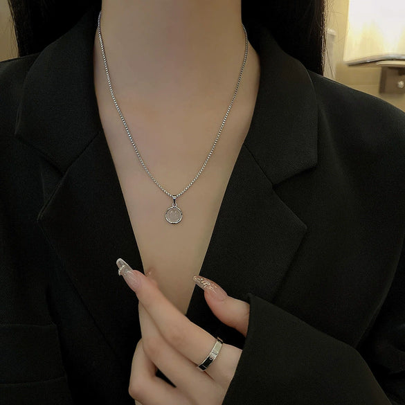 Titanium Steel Necklace With Geometric Moonstone Pendant For Women