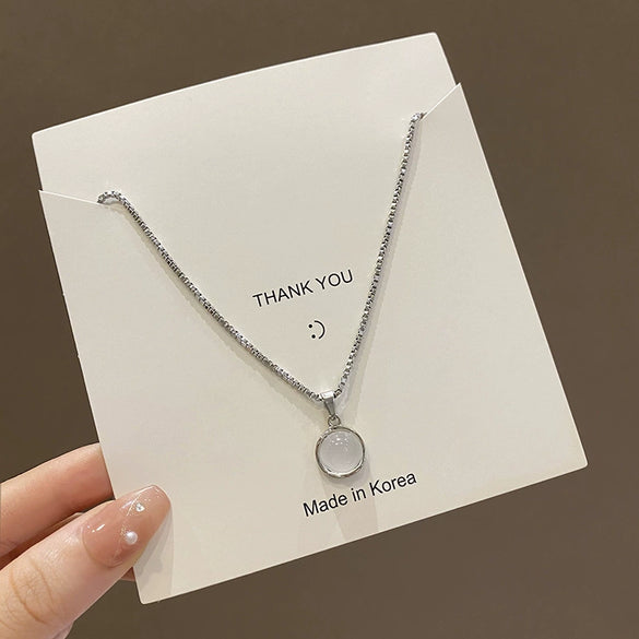 Titanium Steel Necklace With Geometric Moonstone Pendant For Women