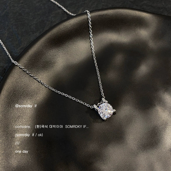 Titanium Steel Necklace With Geometric Zircon Pendant And Diamond Design For Women