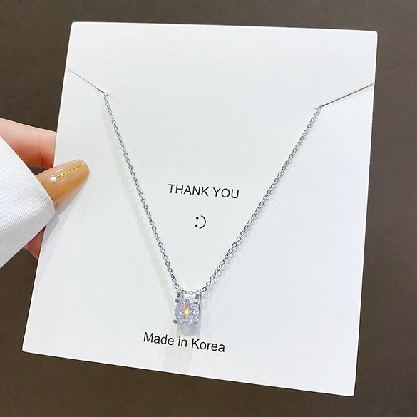 Titanium Steel Necklace With Geometric Zircon Pendant And Diamond Design For Women