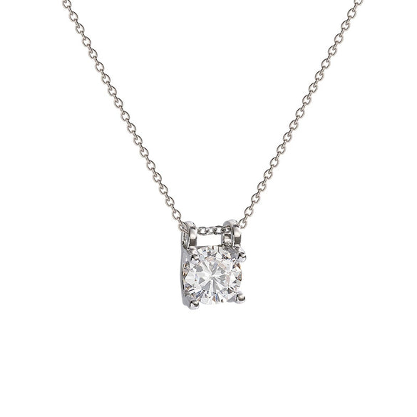 Titanium Steel Necklace With Geometric Zircon Pendant And Diamond Design For Women