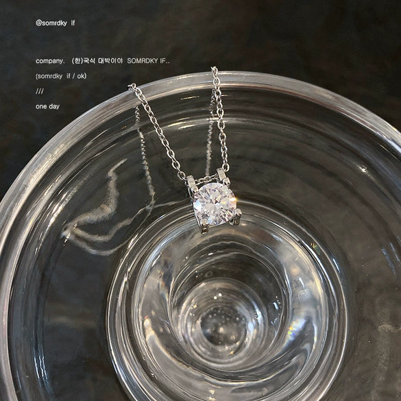 Titanium Steel Necklace With Geometric Zircon Pendant And Diamond Design For Women