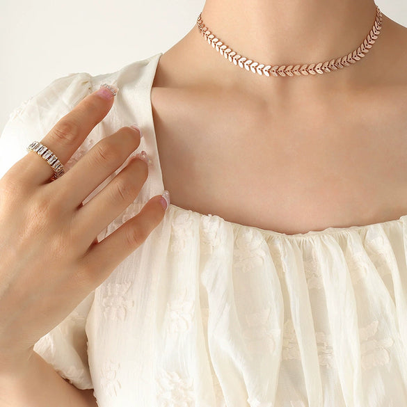 316L Stainless Steel Necklace With Gold Plated Leaf And Phoenix Tail Splicing Chain Fashion Design For Women